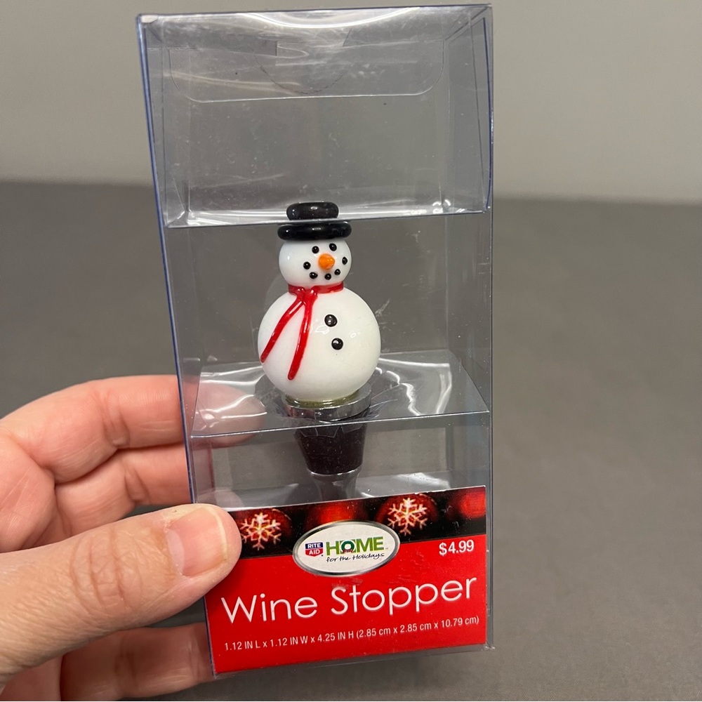 New Rite Aide Home For The Holidays Glass Snowman Wine Stopper